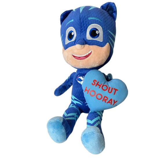 PJ MasK Val Greeter Cat Boy 15 Inches Tall Plush Stuffed Blue Shout Hooray Heart - Picture 1 of 5